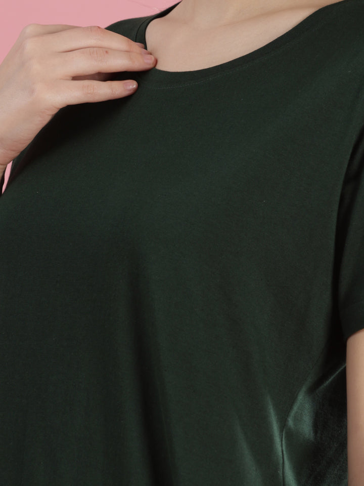 Casual Chic Green Cotton Long T-Shirt for Women