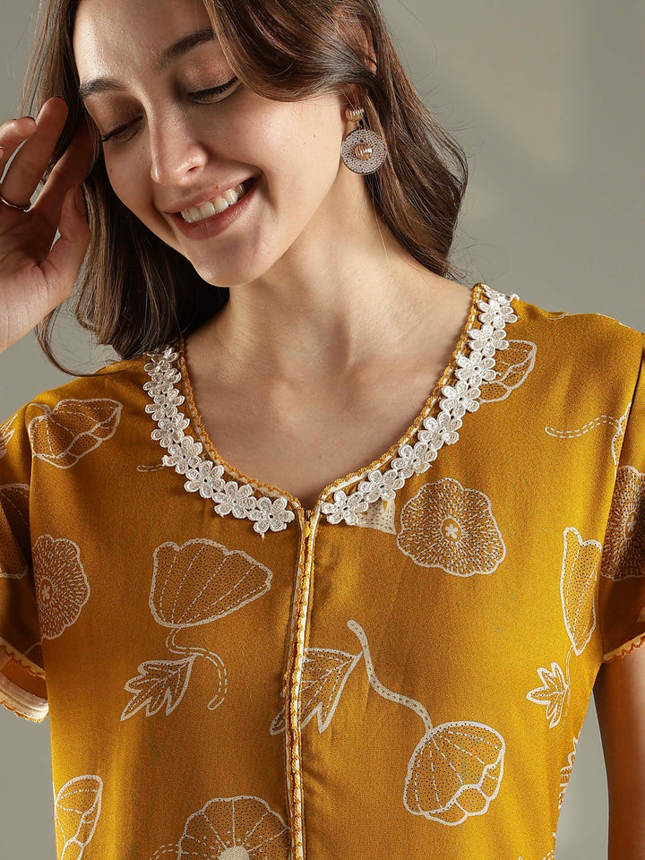 Alpine Floral A Line Nighty in Daisy Mustard with Zip