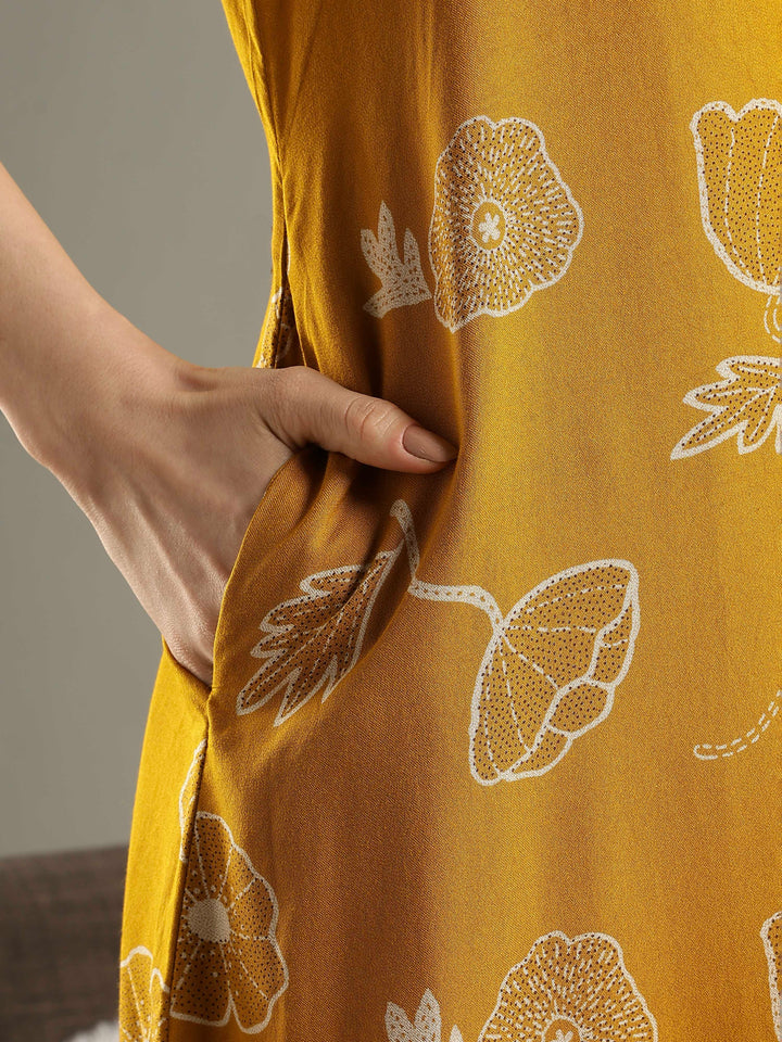 Alpine Floral A Line Nighty in Daisy Mustard with Zip