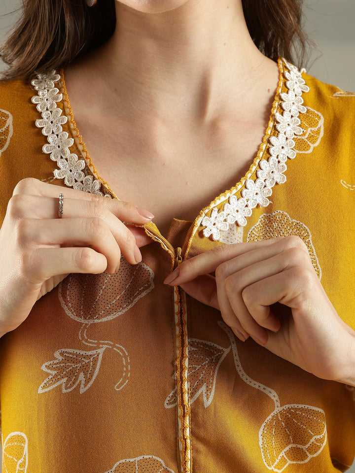 Alpine Floral A Line Nighty in Daisy Mustard with Zip