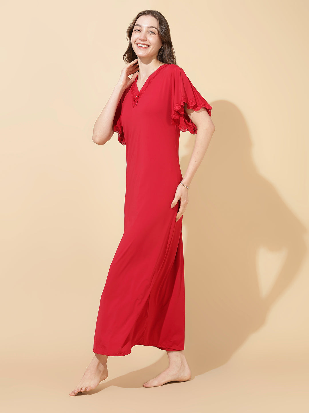 Ruby Red Modal Designer Nighty for Women Elegant A Line Fit