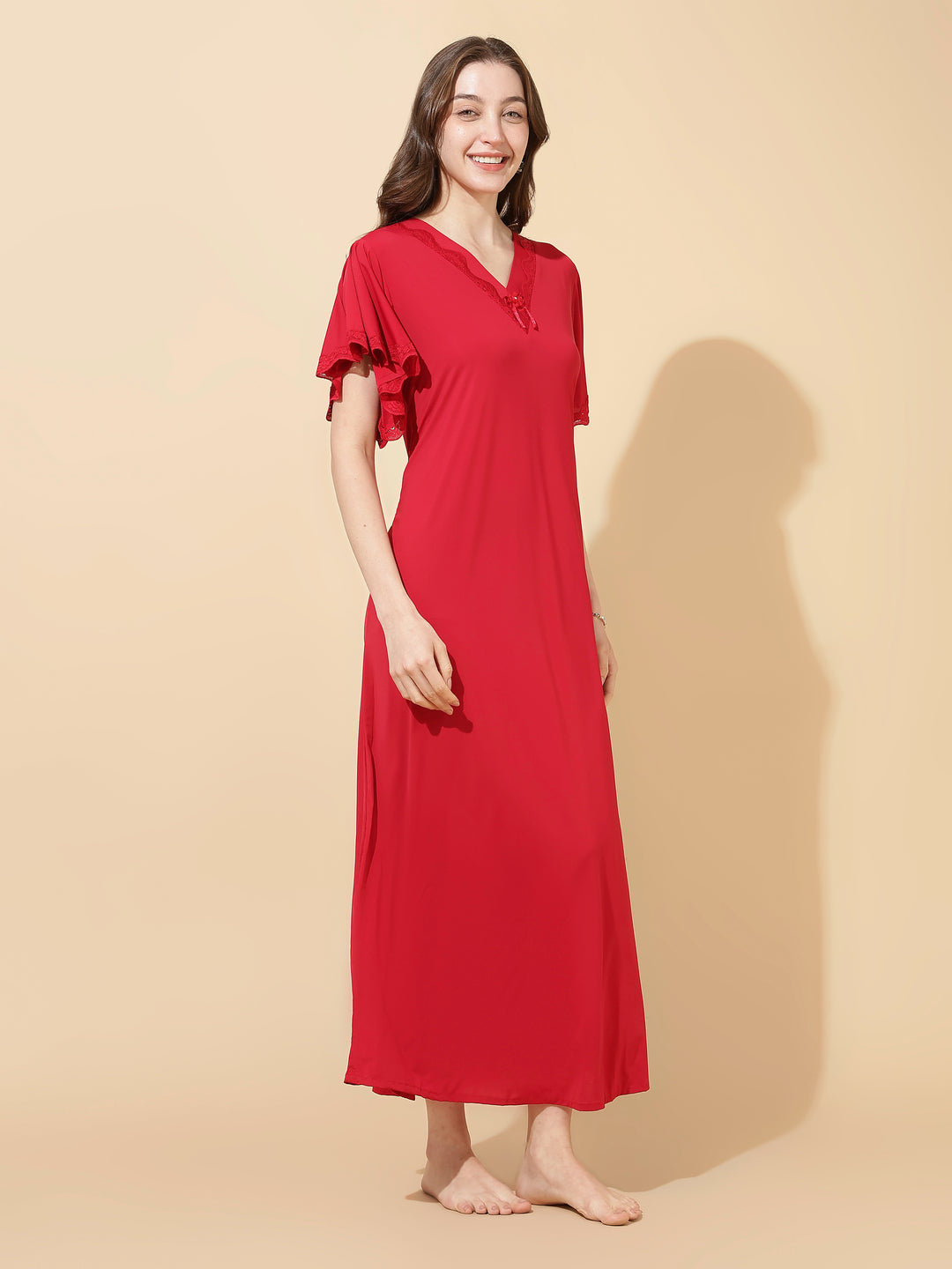 Ruby Red Modal Designer Nighty for Women Elegant A Line Fit