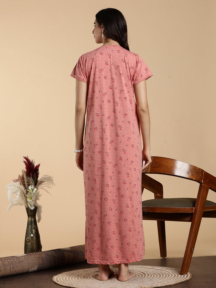 Soft Coral Peach Cotton Blend Designer Nighty for Women