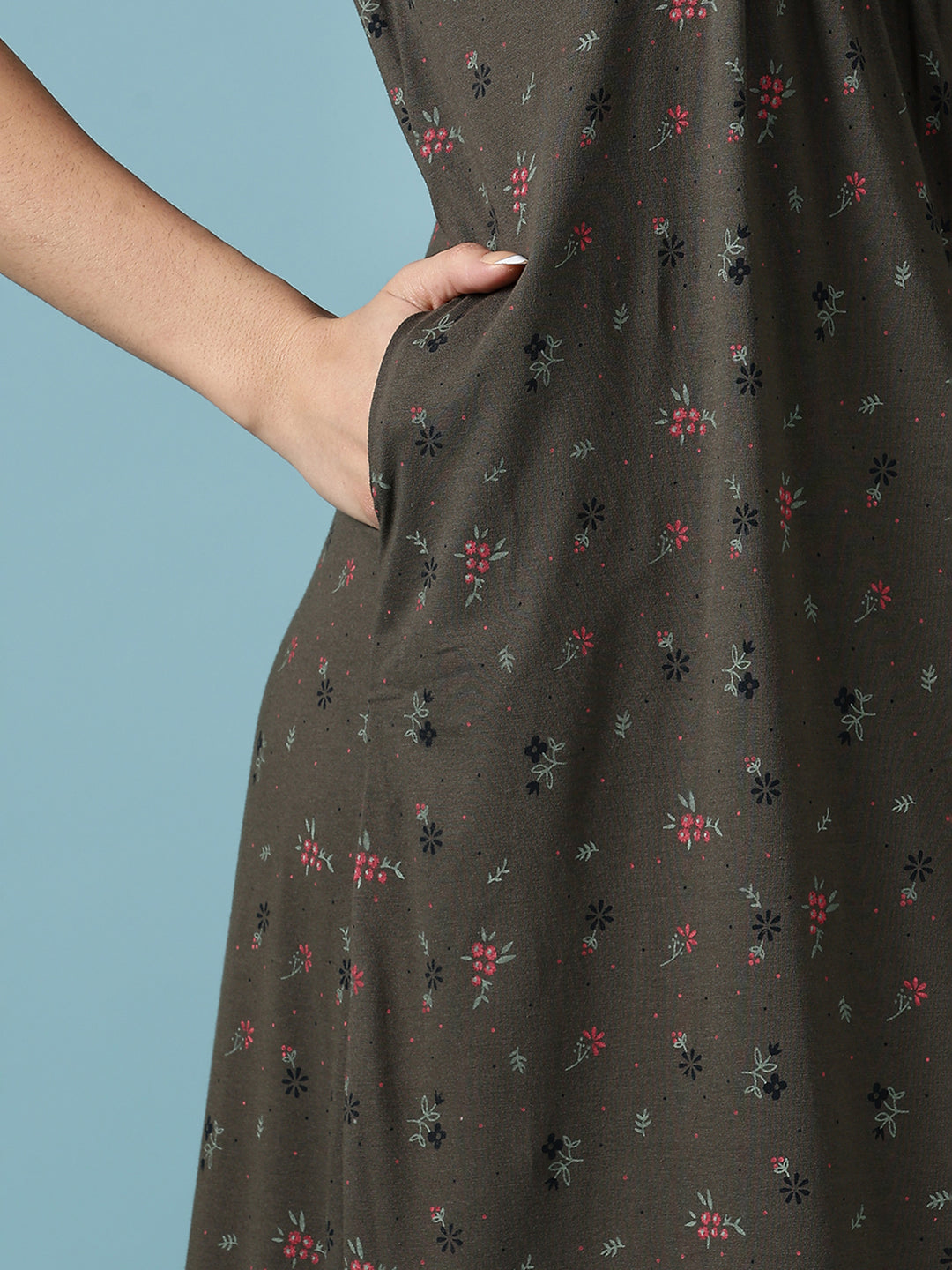 Dusty Olive Green Cotton Blend Designer Nighty for Women