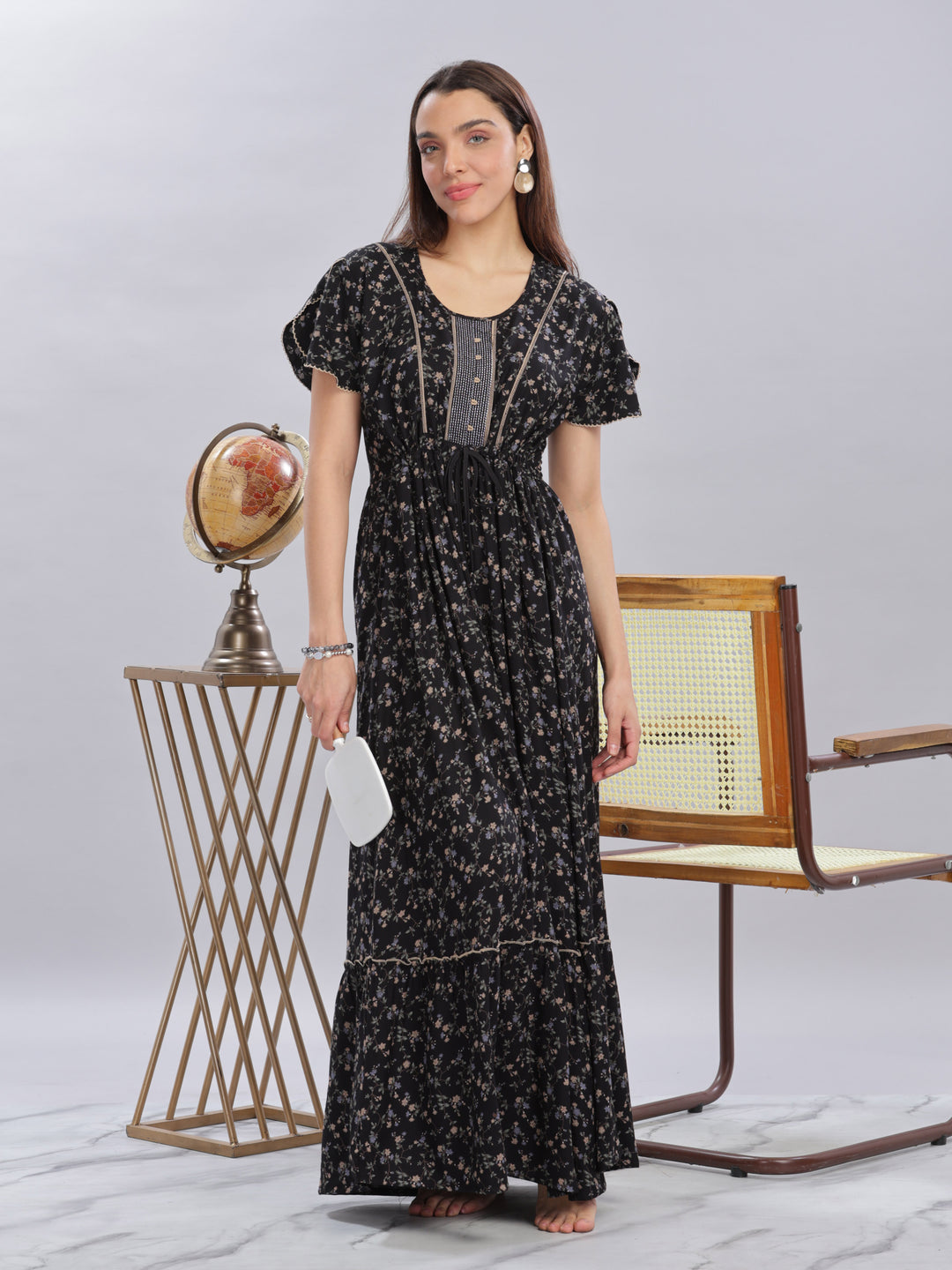 Trendy Black Alpine Floral Maxi Dress for Women Online