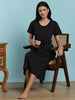 Dark Grey Bow Print Maternity Feeding Nighty in Hosiery Cotton