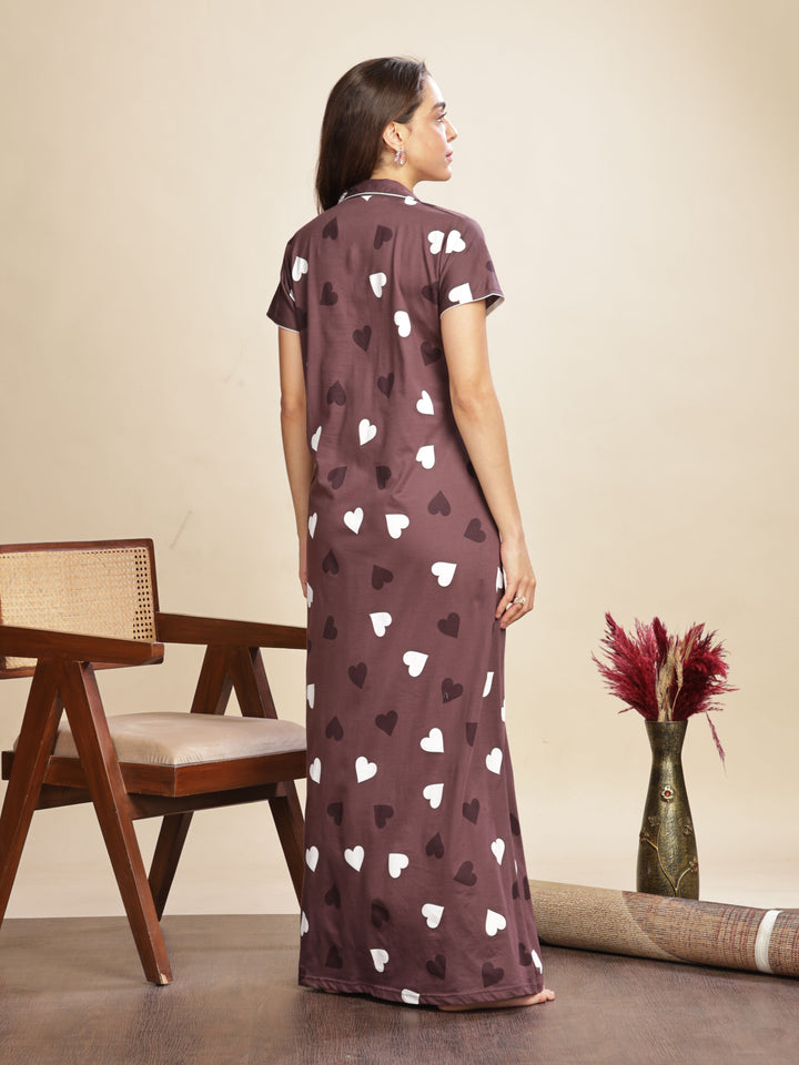 Trendy Violet Star Printed Maxi Nighty For Women