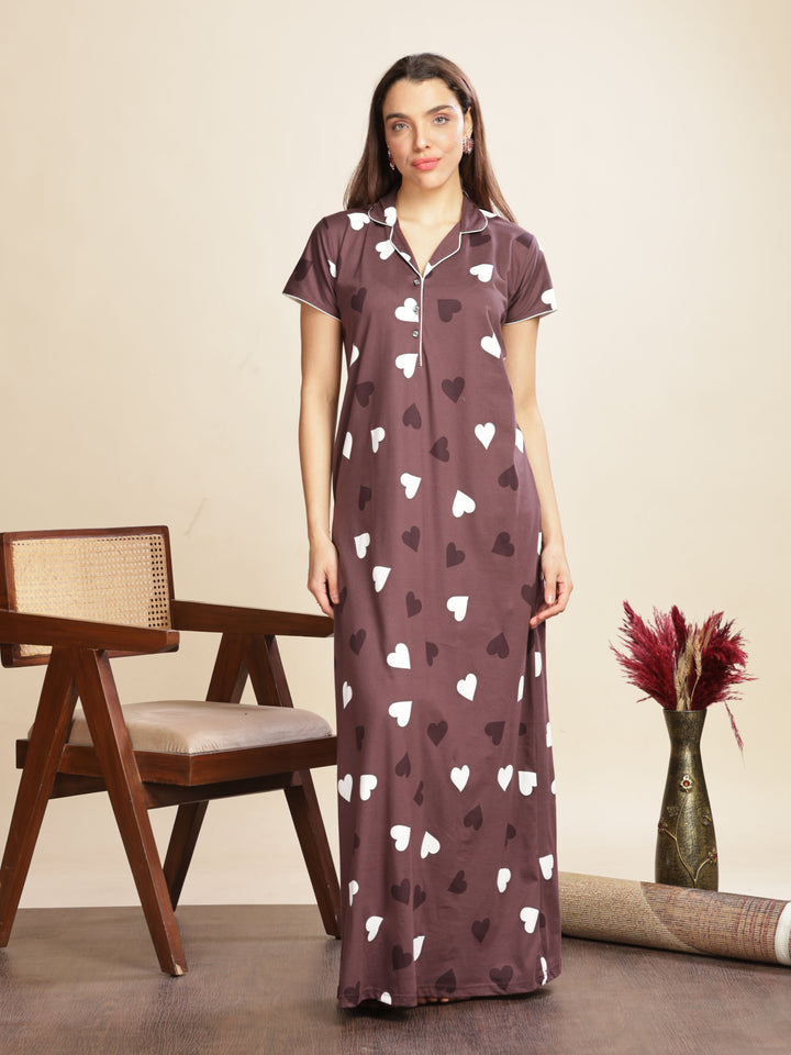 Trendy Violet Star Printed Maxi Nighty For Women