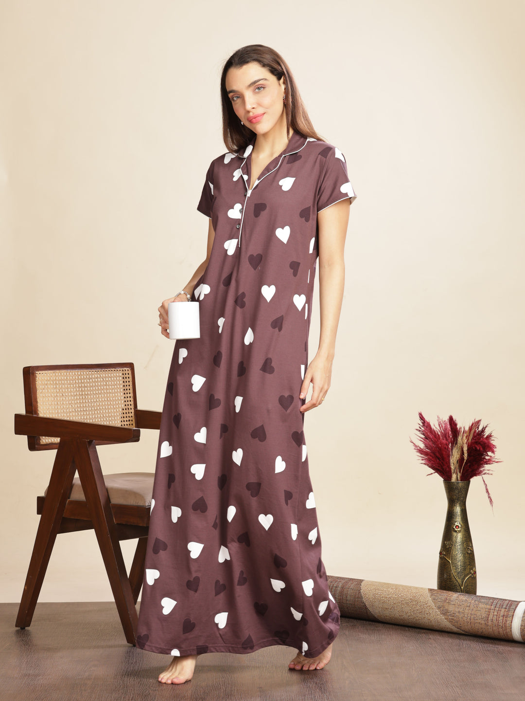 Trendy Violet Star Printed Maxi Nighty For Women