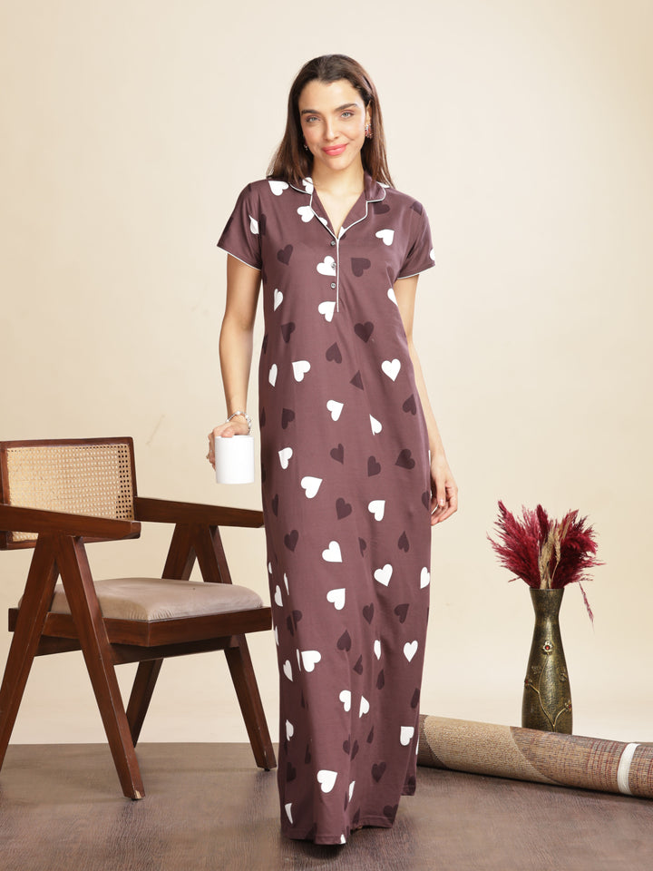 Trendy Violet Star Printed Maxi Nighty For Women