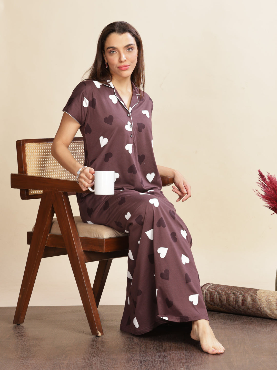 Trendy Violet Star Printed Maxi Nighty For Women