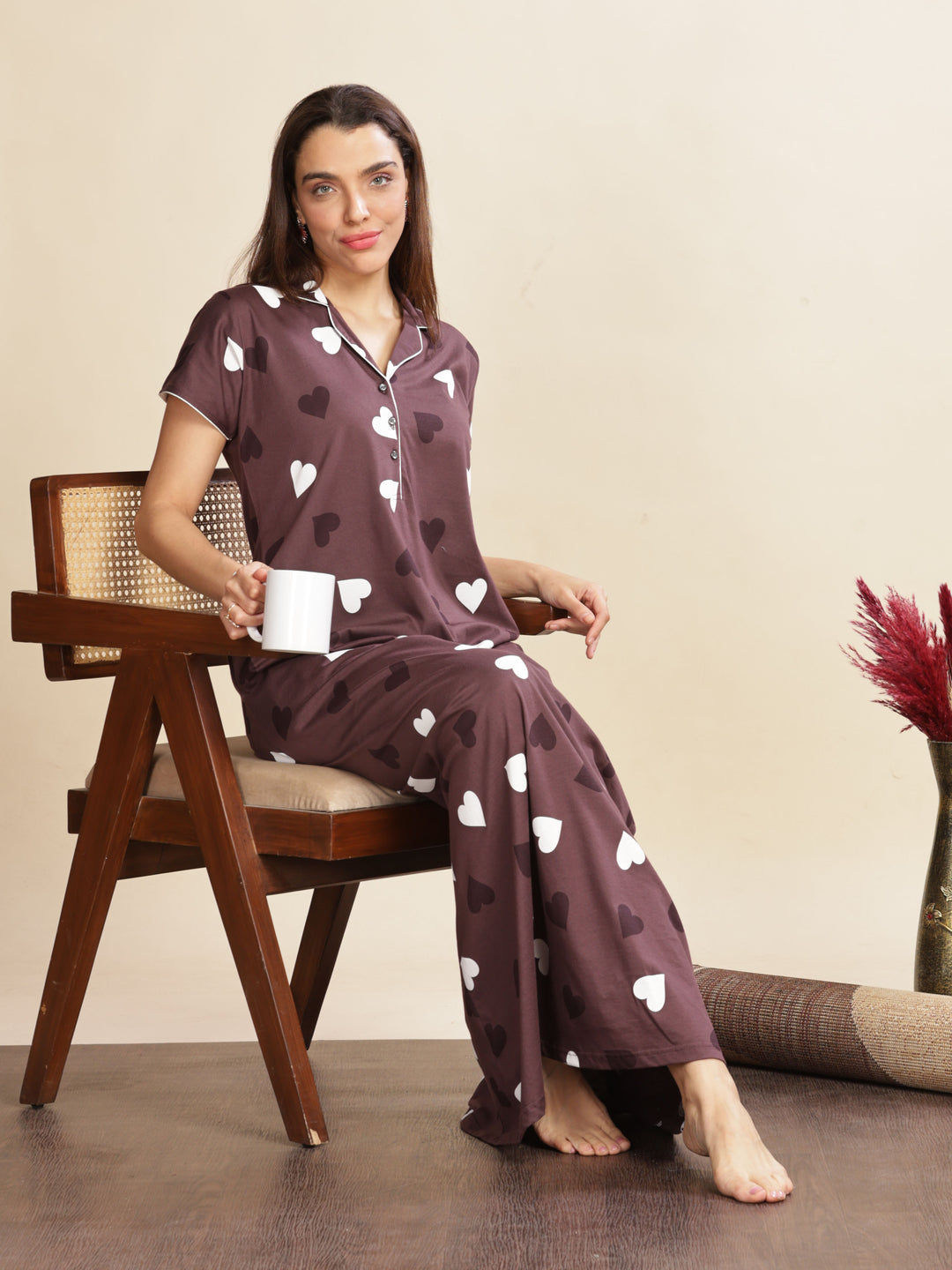 Trendy Violet Star Printed Maxi Nighty For Women