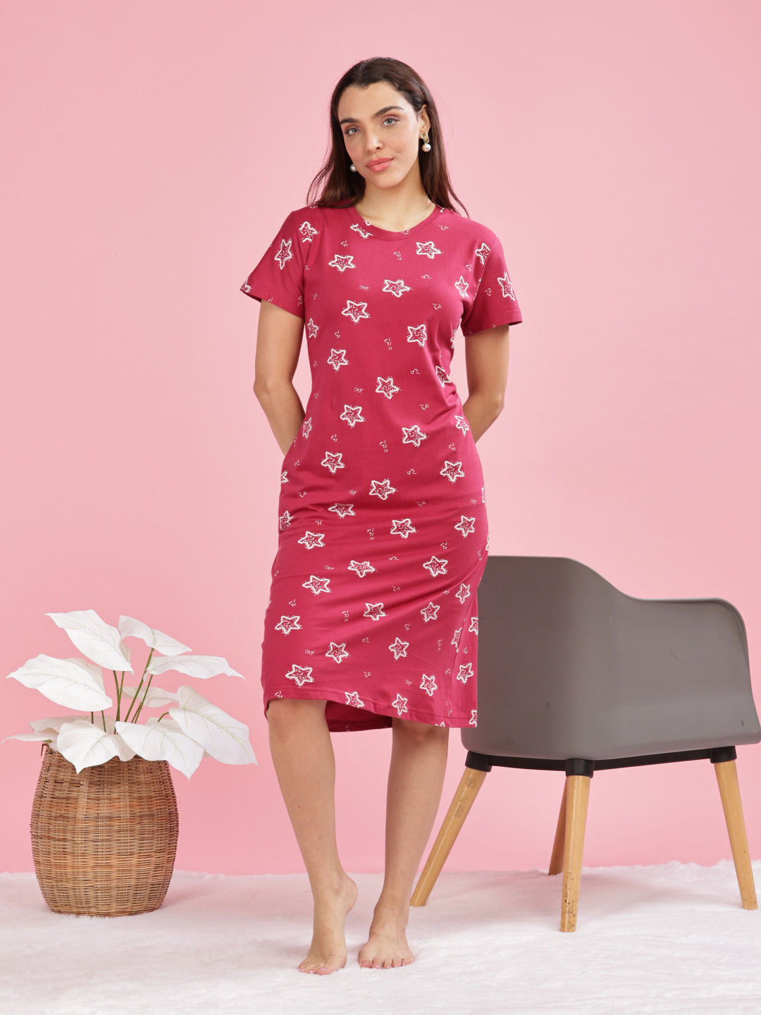 Relaxing Red Plus Size Short Nighty Cotton for Women