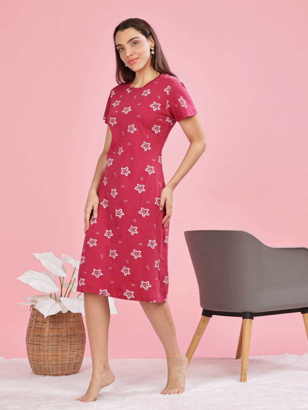 Relaxing Red Plus Size Short Nighty Cotton for Women