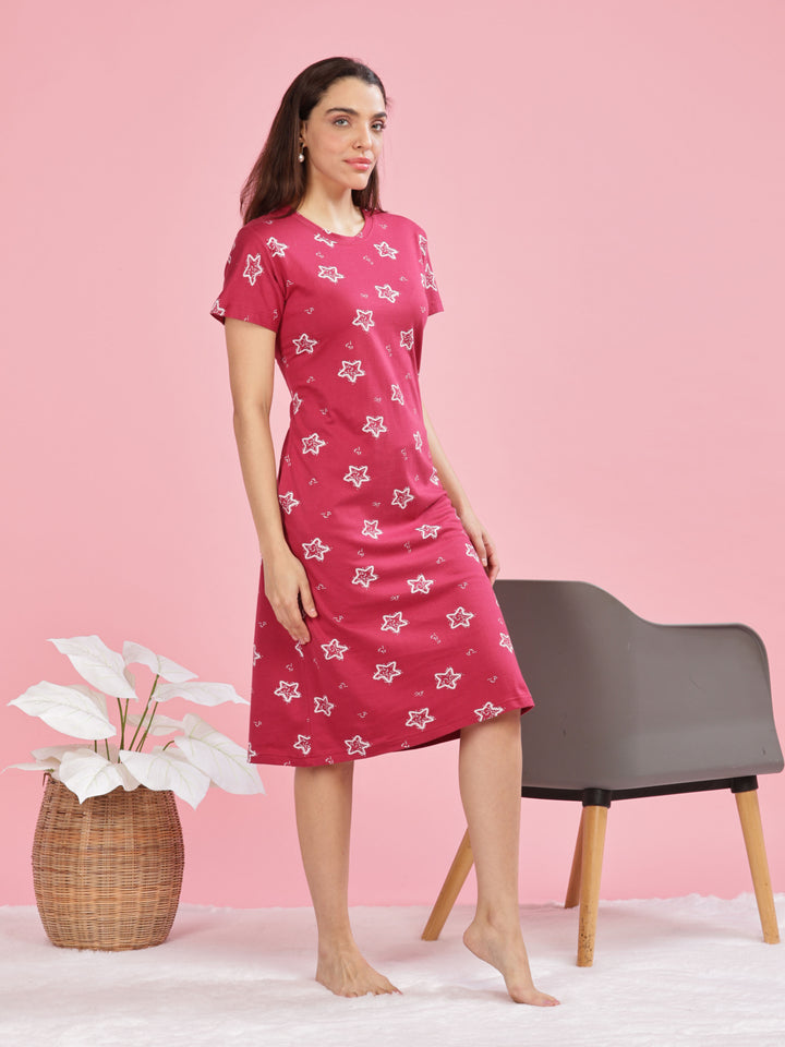 Relaxing Red Plus Size Short Nighty Cotton for Women