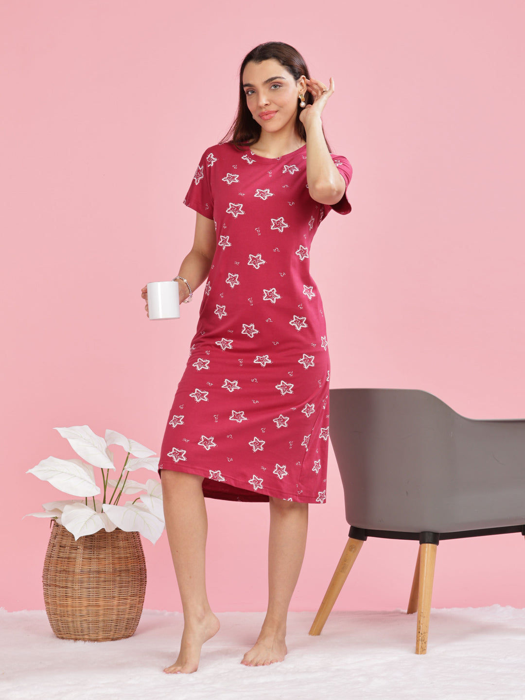 Relaxing Red Plus Size Short Nighty Cotton for Women