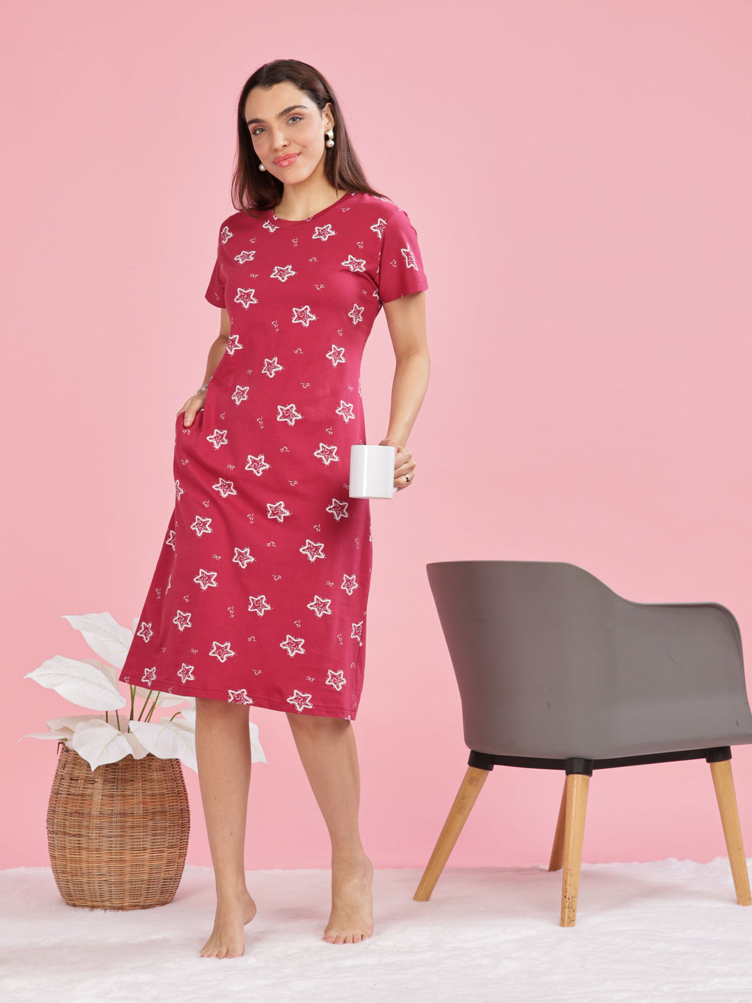 Relaxing Red Plus Size Short Nighty Cotton for Women