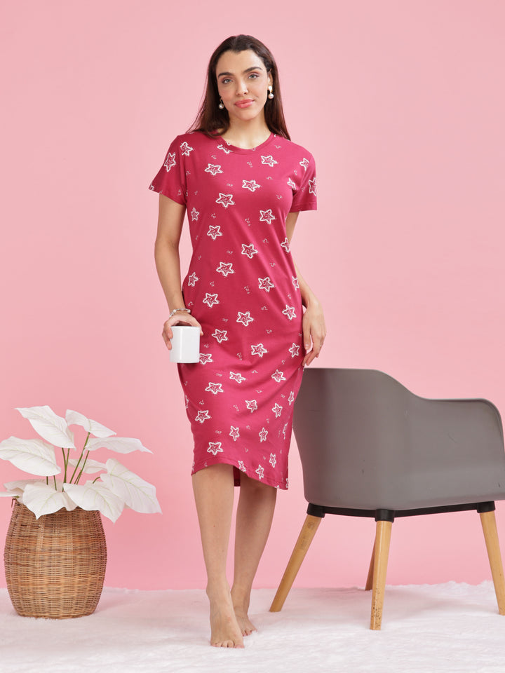 Relaxing Red Plus Size Short Nighty Cotton for Women