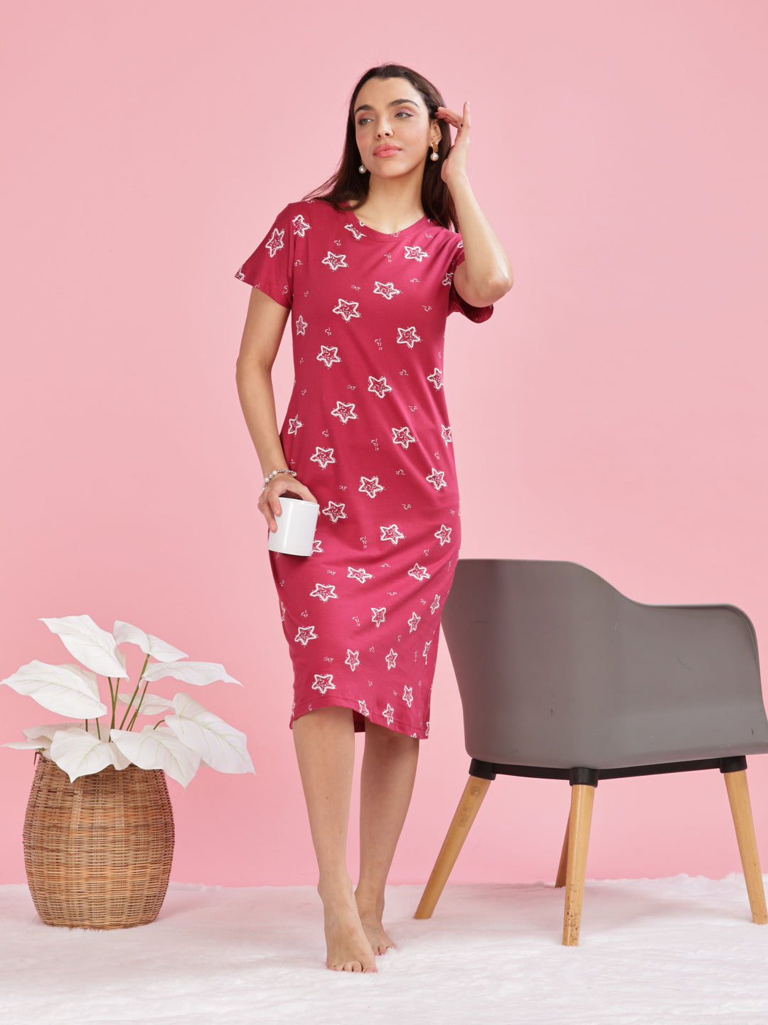 Relaxing Red Plus Size Short Nighty Cotton for Women