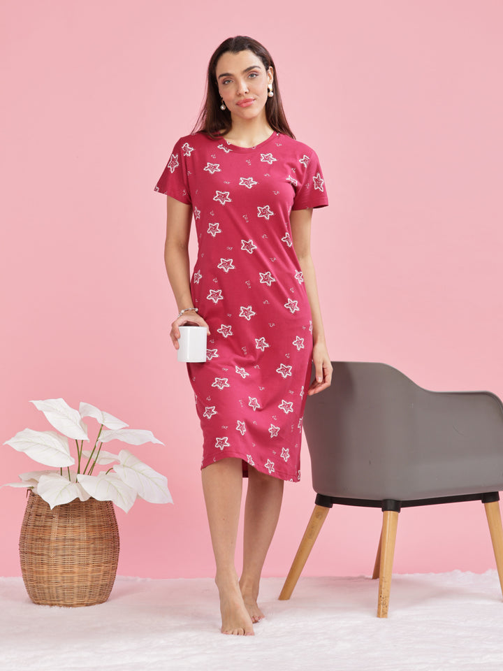 Relaxing Red Plus Size Short Nighty Cotton for Women