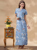 Sky Blue Rayon Designer Nighty for Women with Floral Print