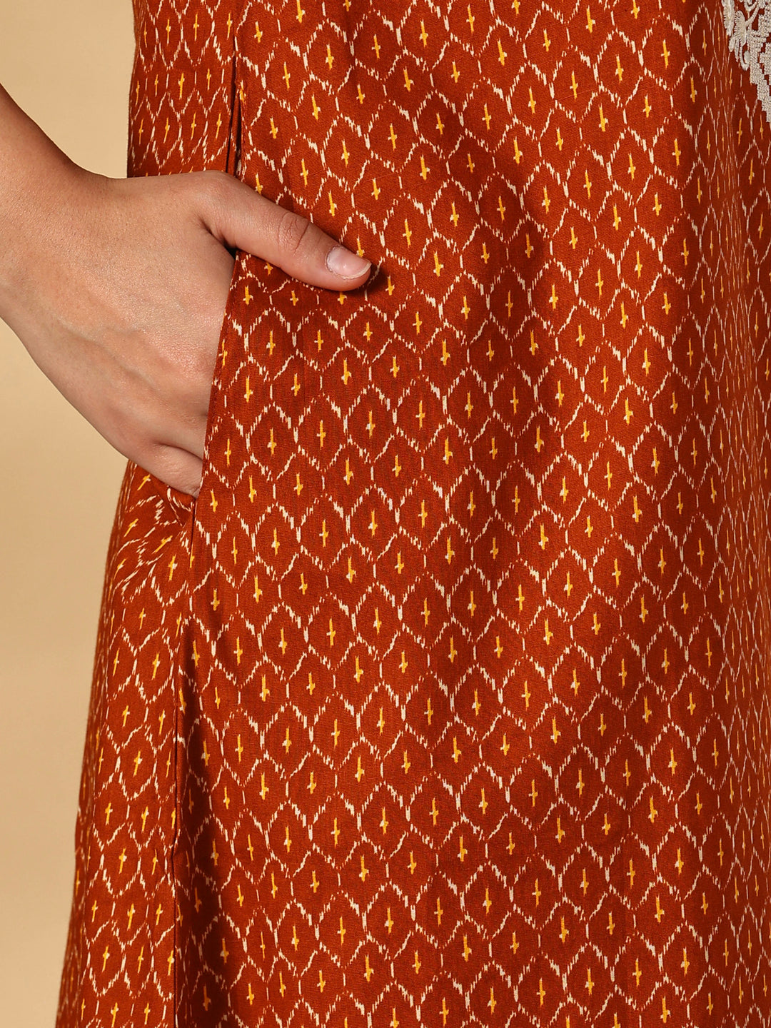 Heritage Orange Ikat Print Pure Cotton Nighty for Women