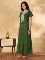 Heritage Green Ikat Print Pure Cotton Nighty for Women