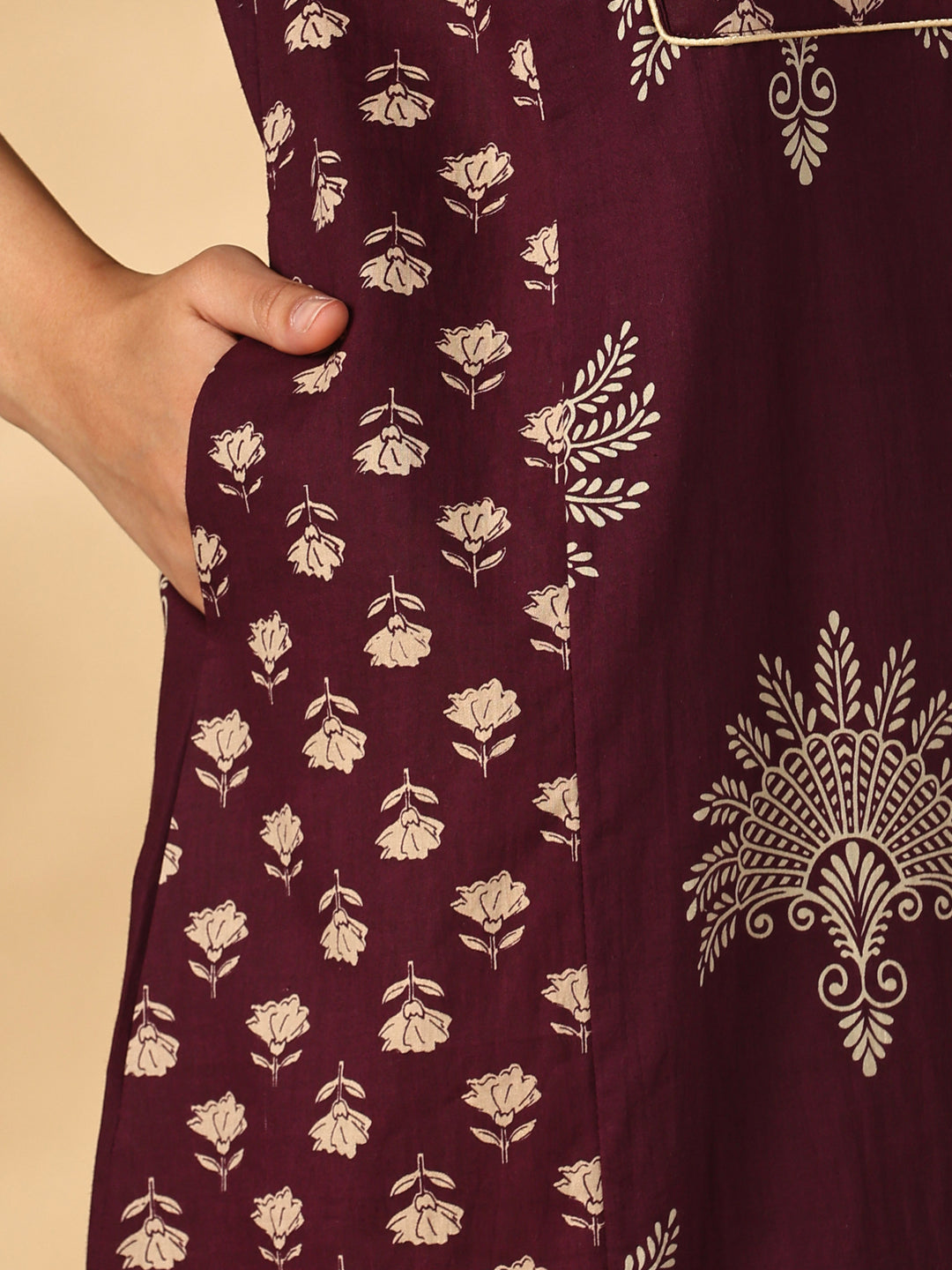 Jaipuri Print A Line Pure Cotton Nighty with Notch Neck