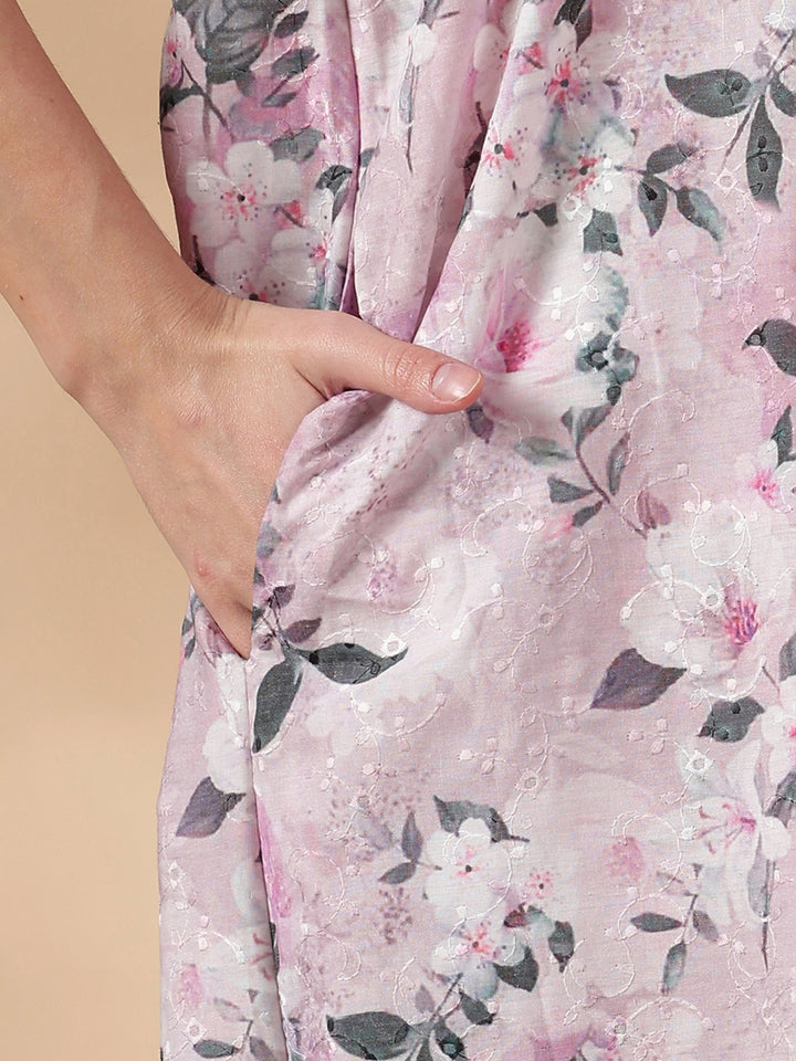 Romantic Rose Pure Cotton Embroidered Nighty for Women