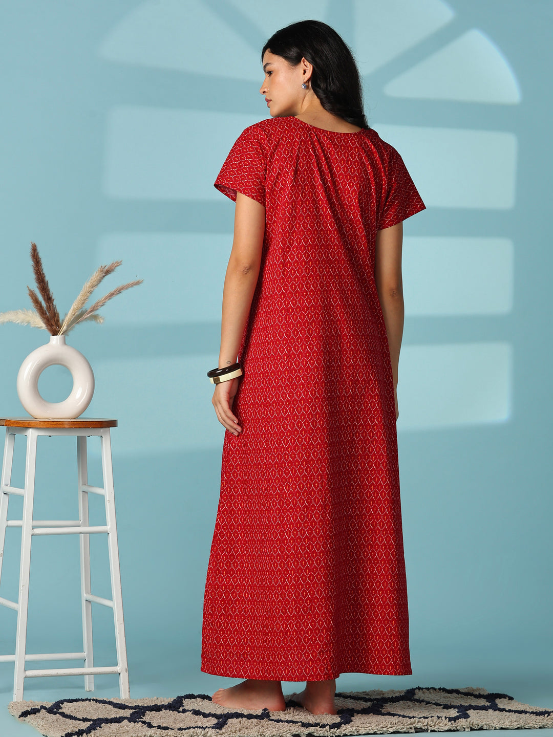 Heritage Ruby Ikat Print Pure Cotton Nighty for Women