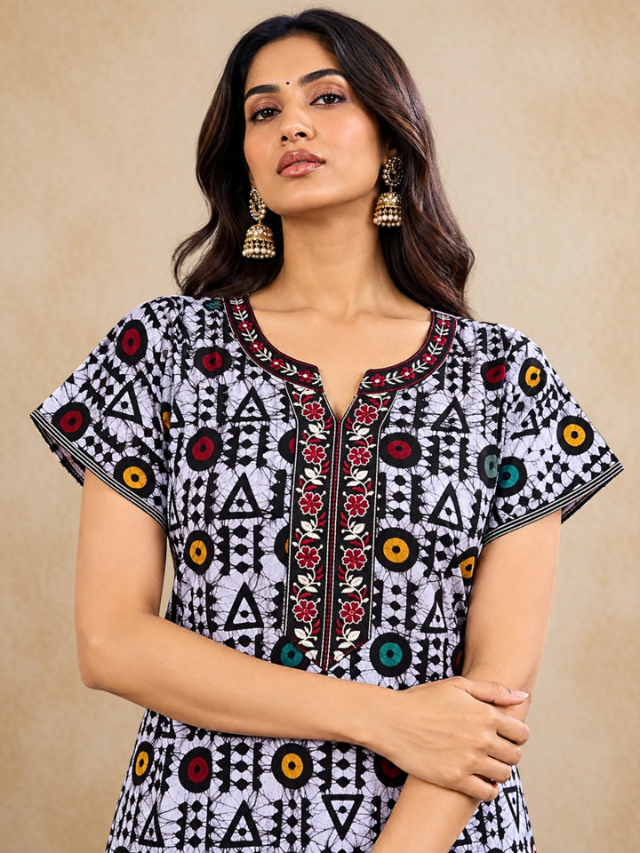 Black Batik Print Pure Cotton Nighty for Women