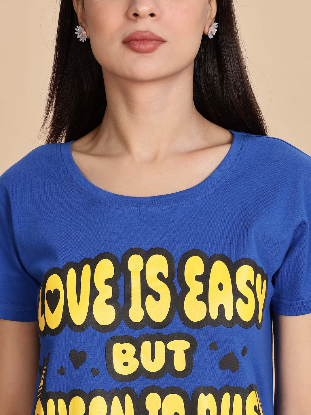 Berry Blue Printed Cotton Short Nighty For Women