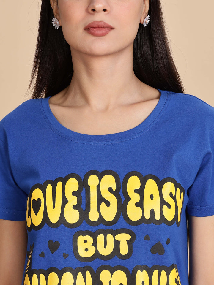 Berry Blue Printed Cotton Short Nighty For Women