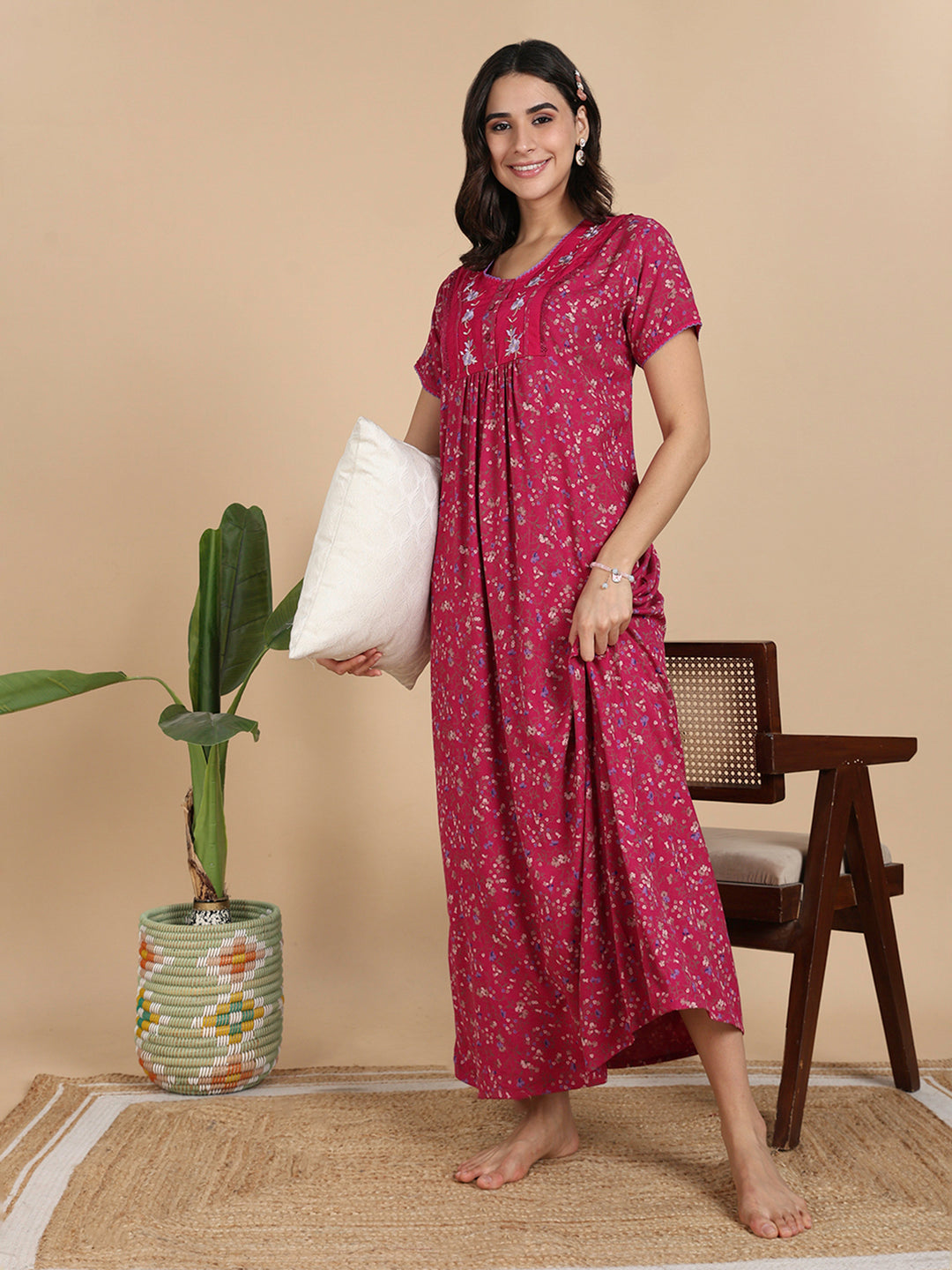 Branded Chic Berry Bloom Floral Alpine Nighty for Women