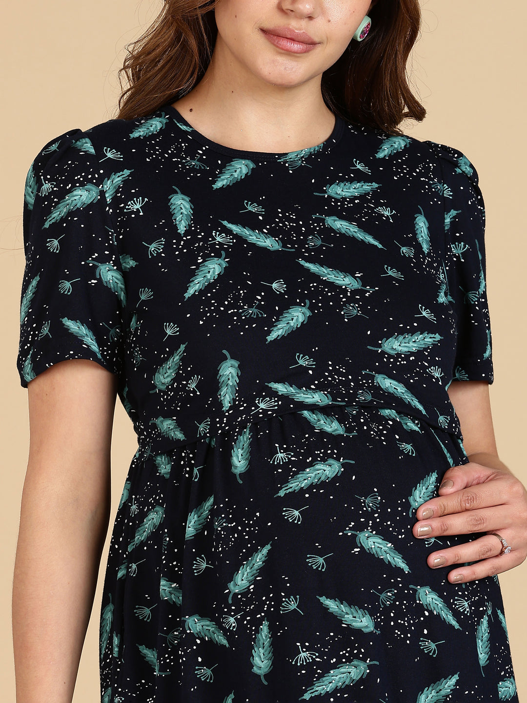 Black Comfortable Zipless Maternity Feeding Nighty for Women