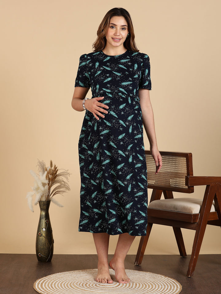 Black Comfortable Zipless Maternity Feeding Nighty for Women