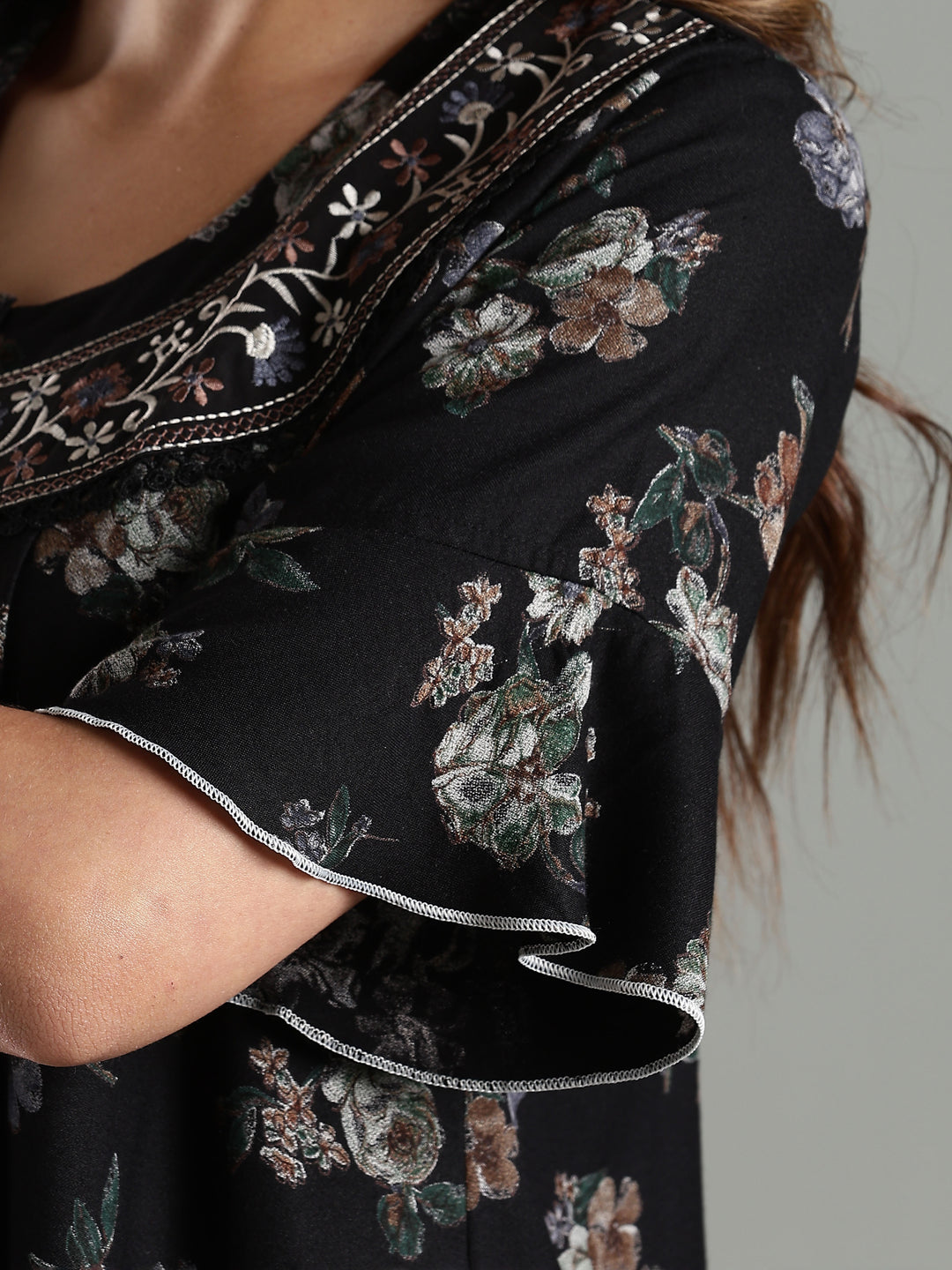 Black Floral Alpine Branded Nighty for Women