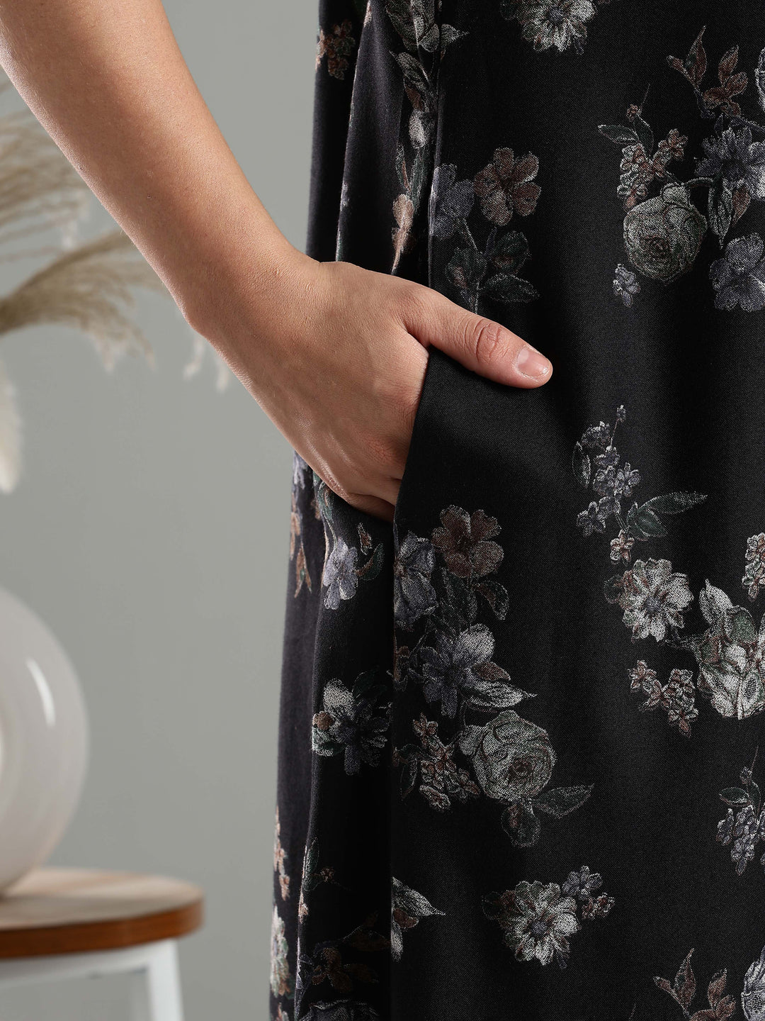Black Floral Alpine Branded Nighty for Women