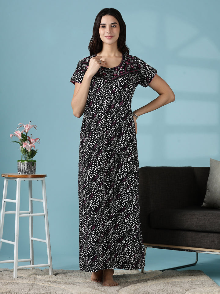 Black Hosiery Cotton Ladies Nighty Dress for Women