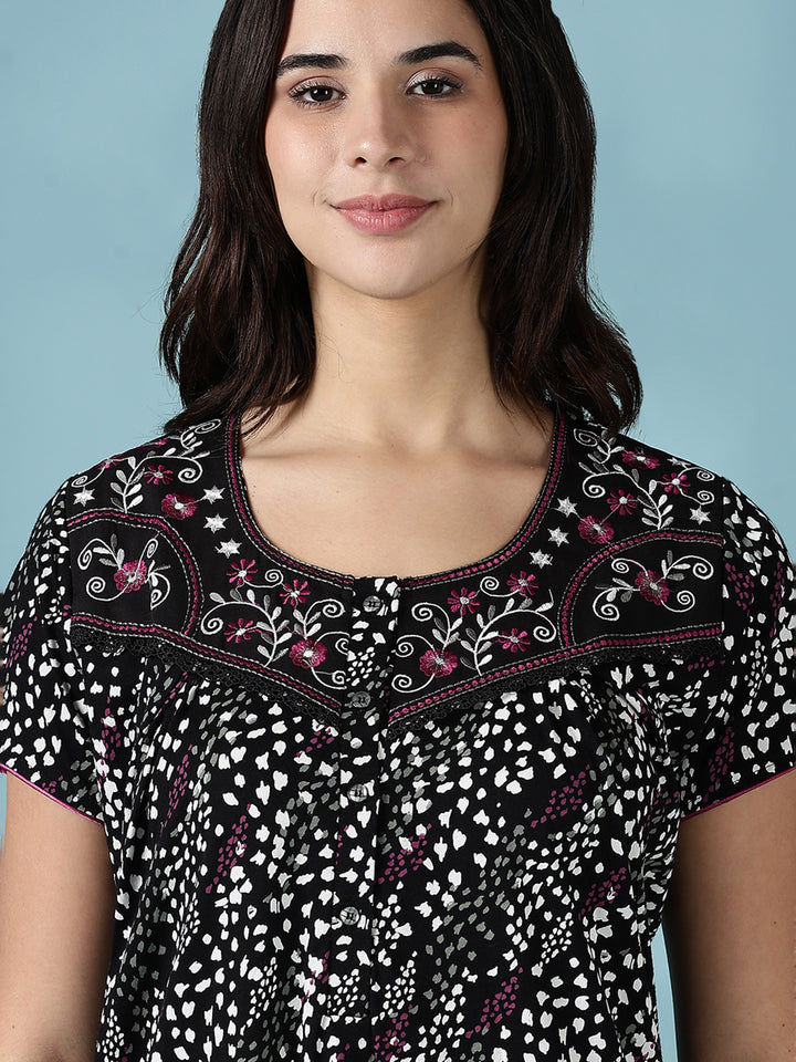 Black Hosiery Cotton Ladies Nighty Dress for Women