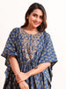 Blue Golden Cotton Embroidered Kaftan Nighty for Women