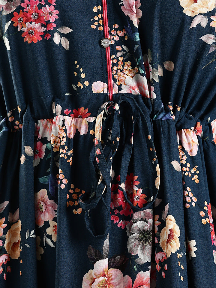 Blue Floral Premium Rayon Frock Style Nighty for Women