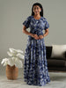 Alpine Frock Style Nighty for Women with Blue Leaf Camouflage Print