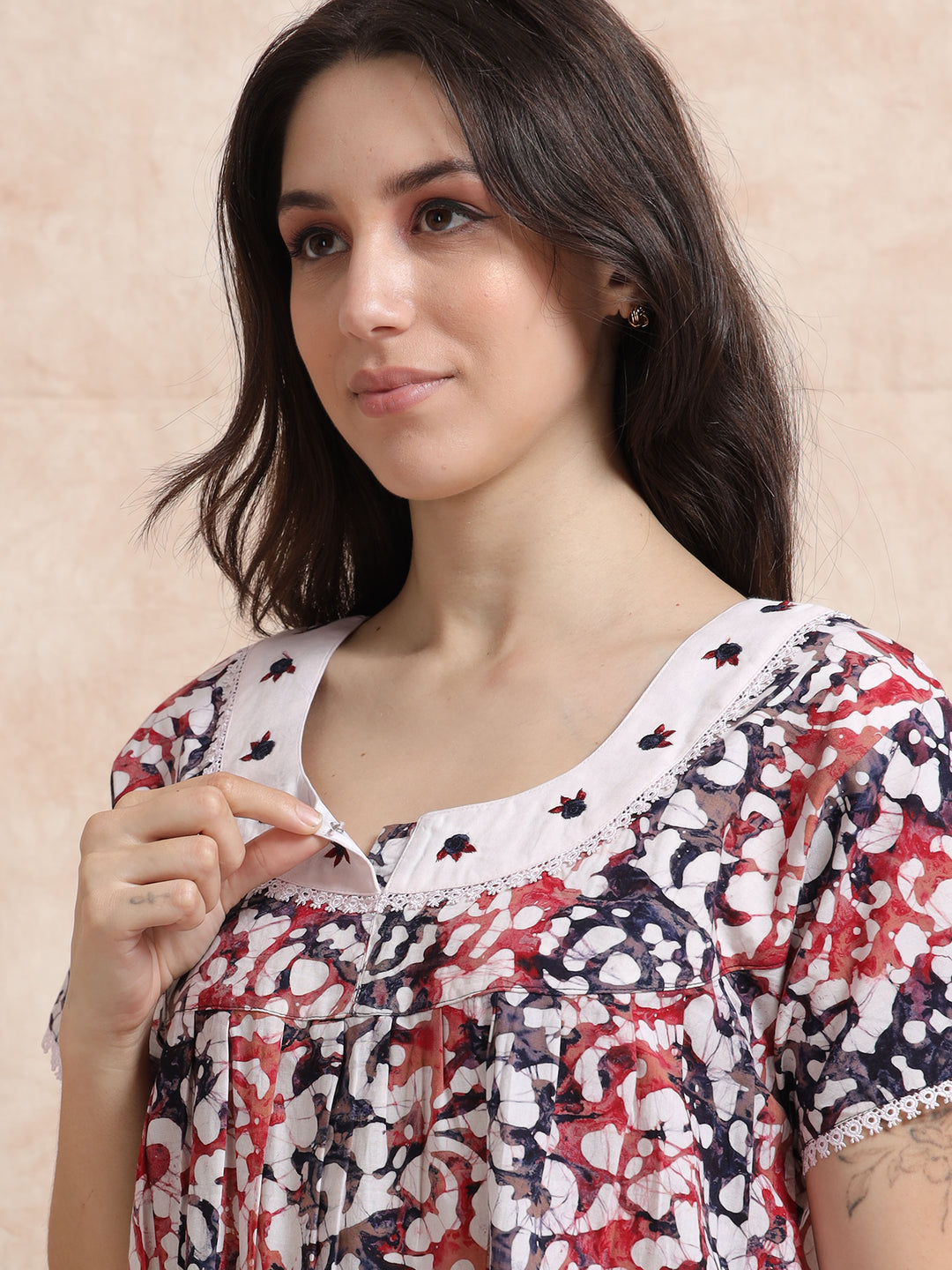 Blue Red Cotton Batik Nighty for Women
