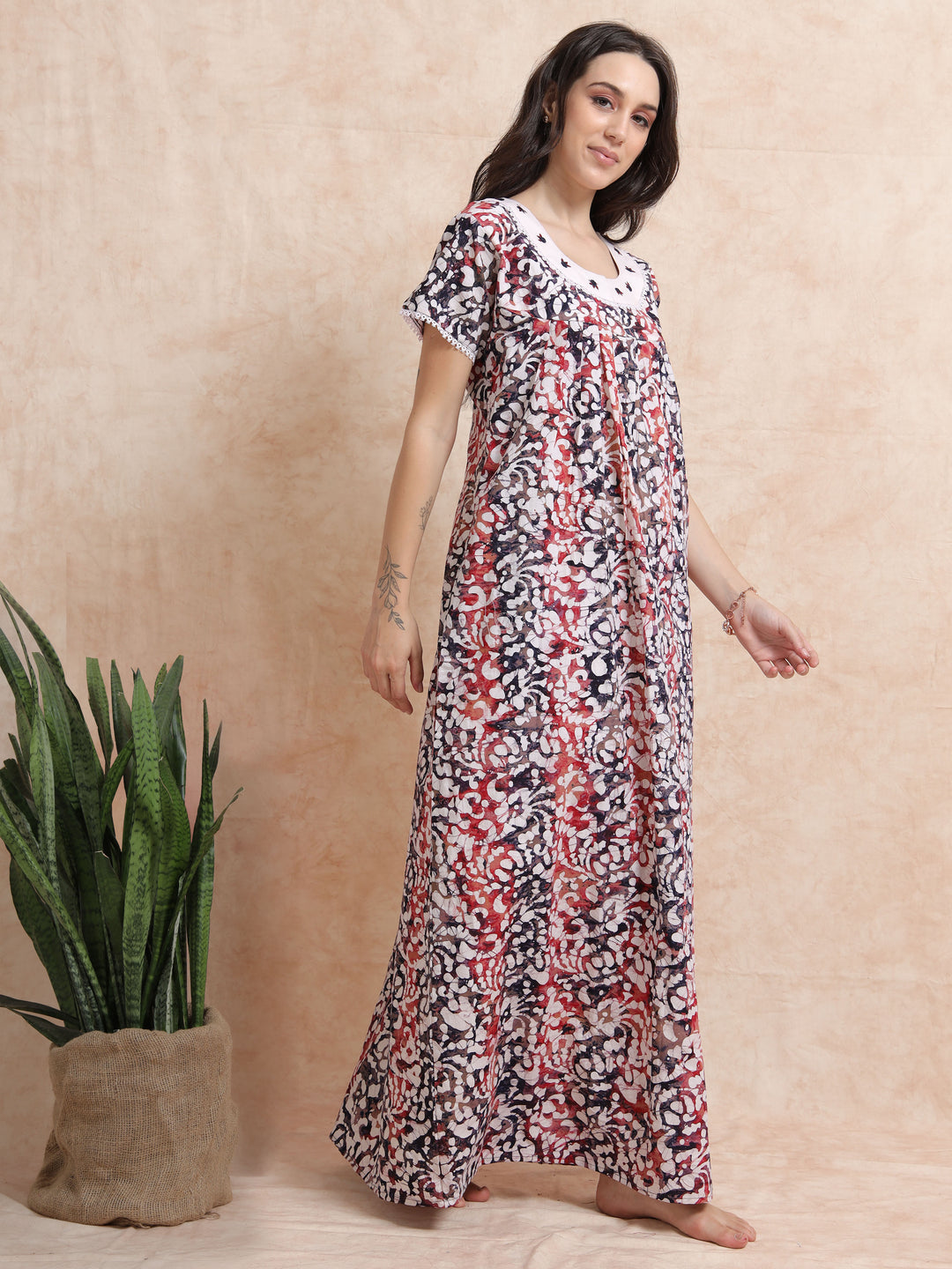 Blue Red Cotton Batik Nighty for Women