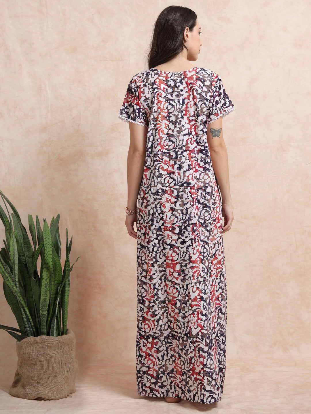 Blue Red Cotton Batik Nighty for Women