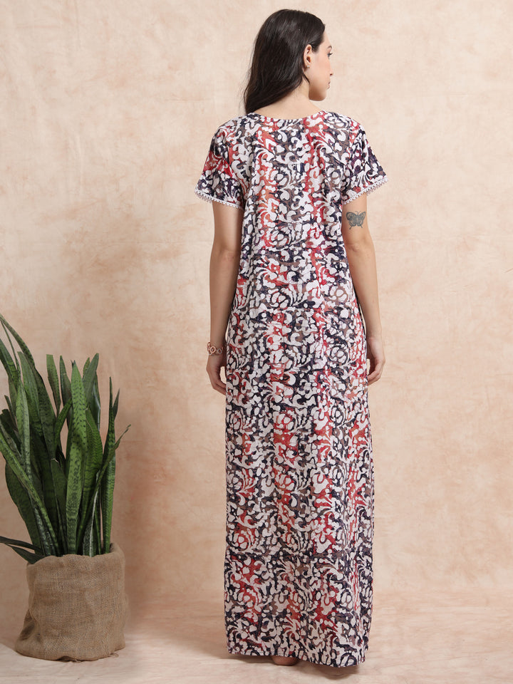 Blue Red Cotton Batik Nighty for Women