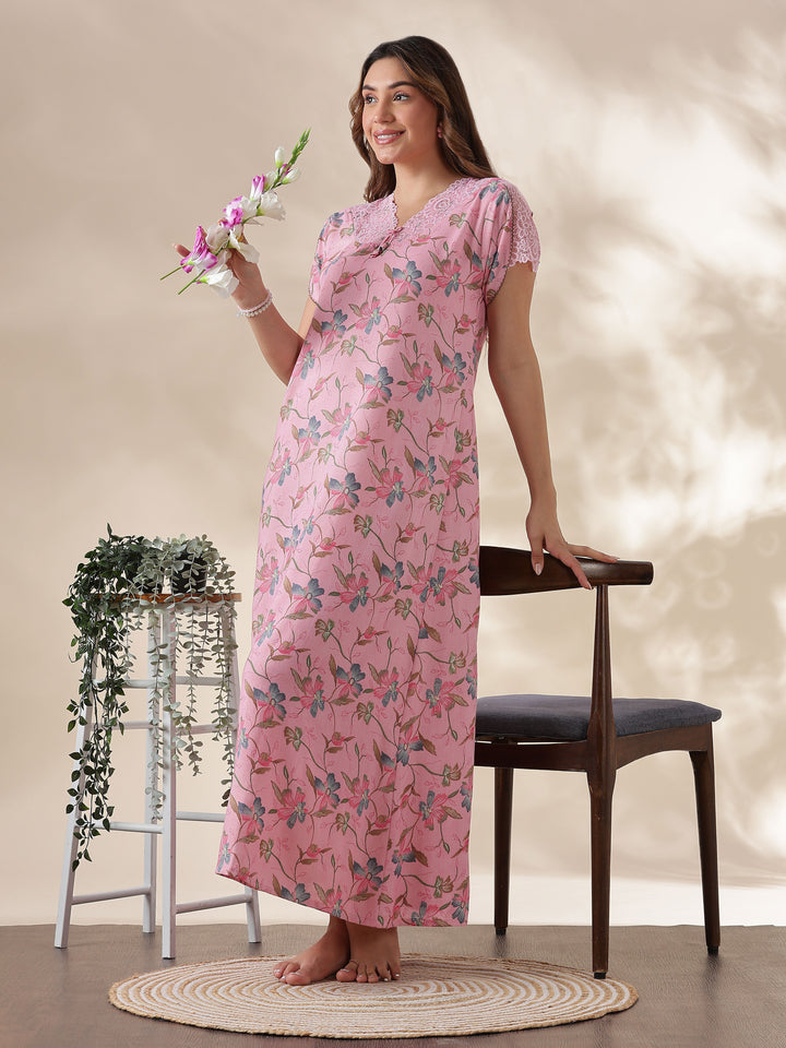 Nightwear for Women in Blush Pink with Soft Floral Print