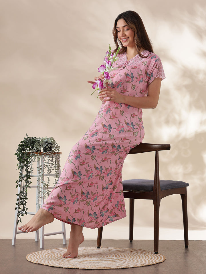 Nightwear for Women in Blush Pink with Soft Floral Print