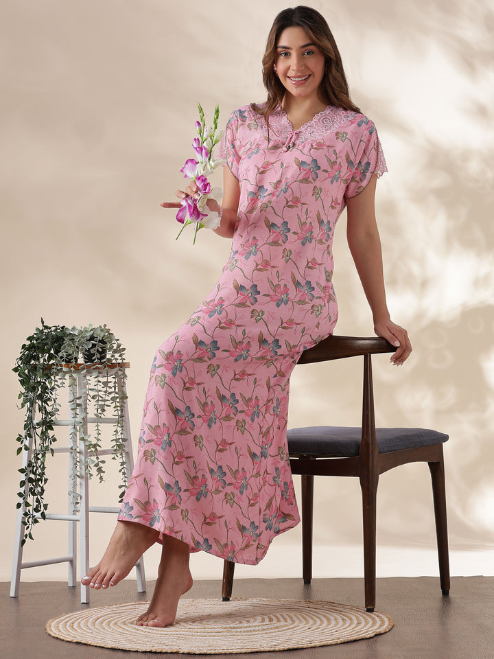Nightwear for Women in Blush Pink with Soft Floral Print